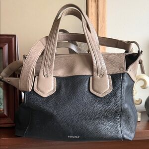 Perlina Black and Taupe Two-Tone Leather Satchel